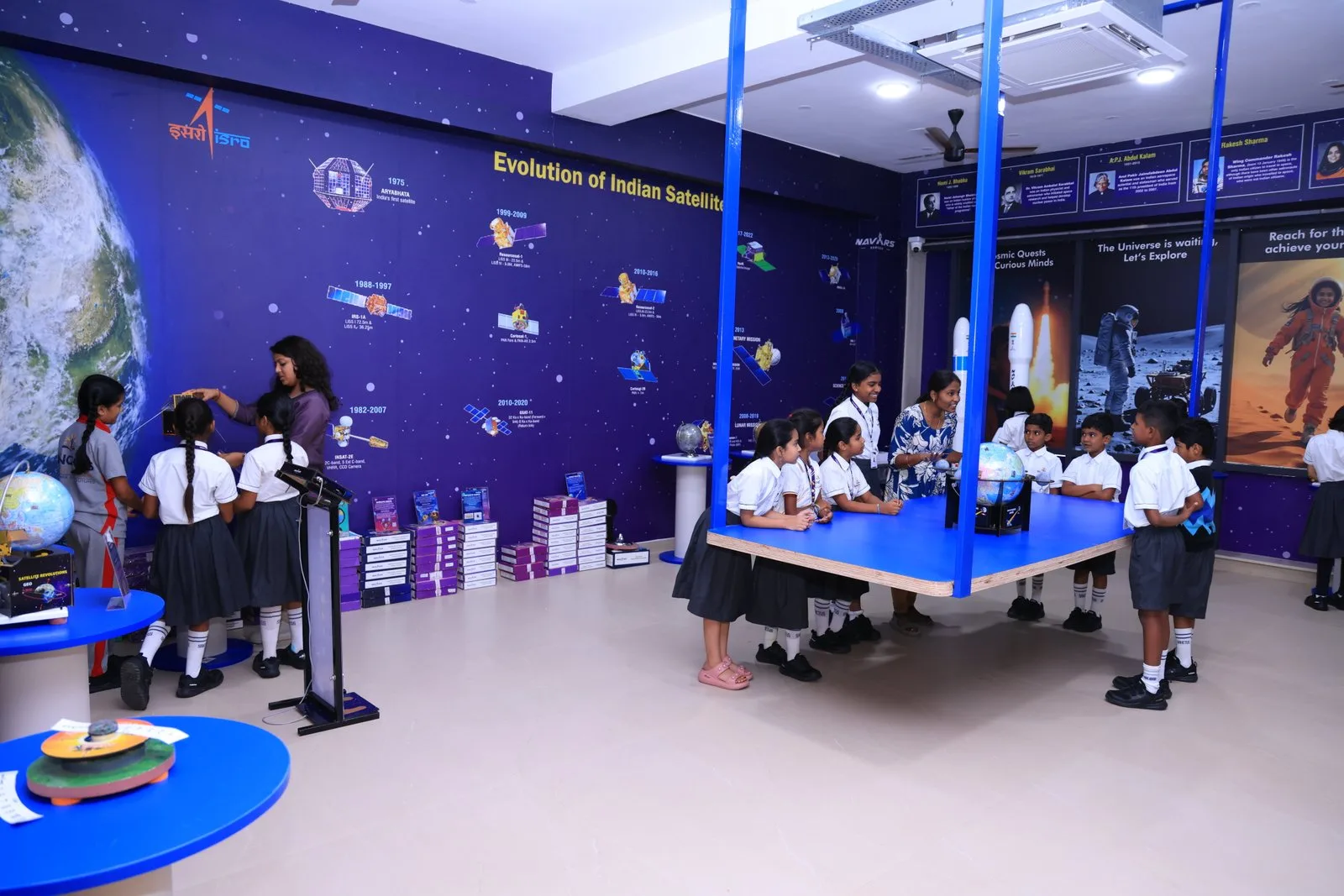 A space lab with models of planets